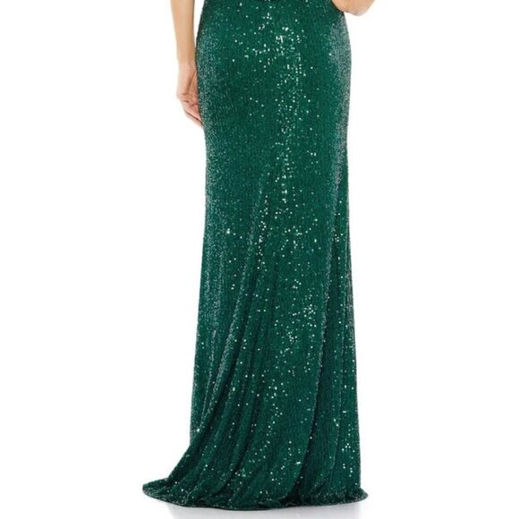 Ieena Mac Duggal Emerald Green Sequin Asymmetric Trumpet Gown - Picture 4 of 5